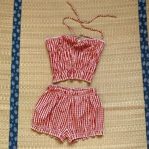 Red Gingham shorts set